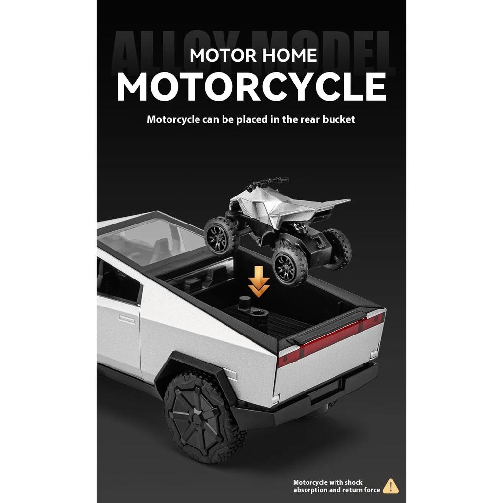 1/24 Tesla Cybertruck Off Road Truck Alloy Metal Diecast Car Model Sound Light Hobby Collectible Birthday Gifts for Boyfriend Children