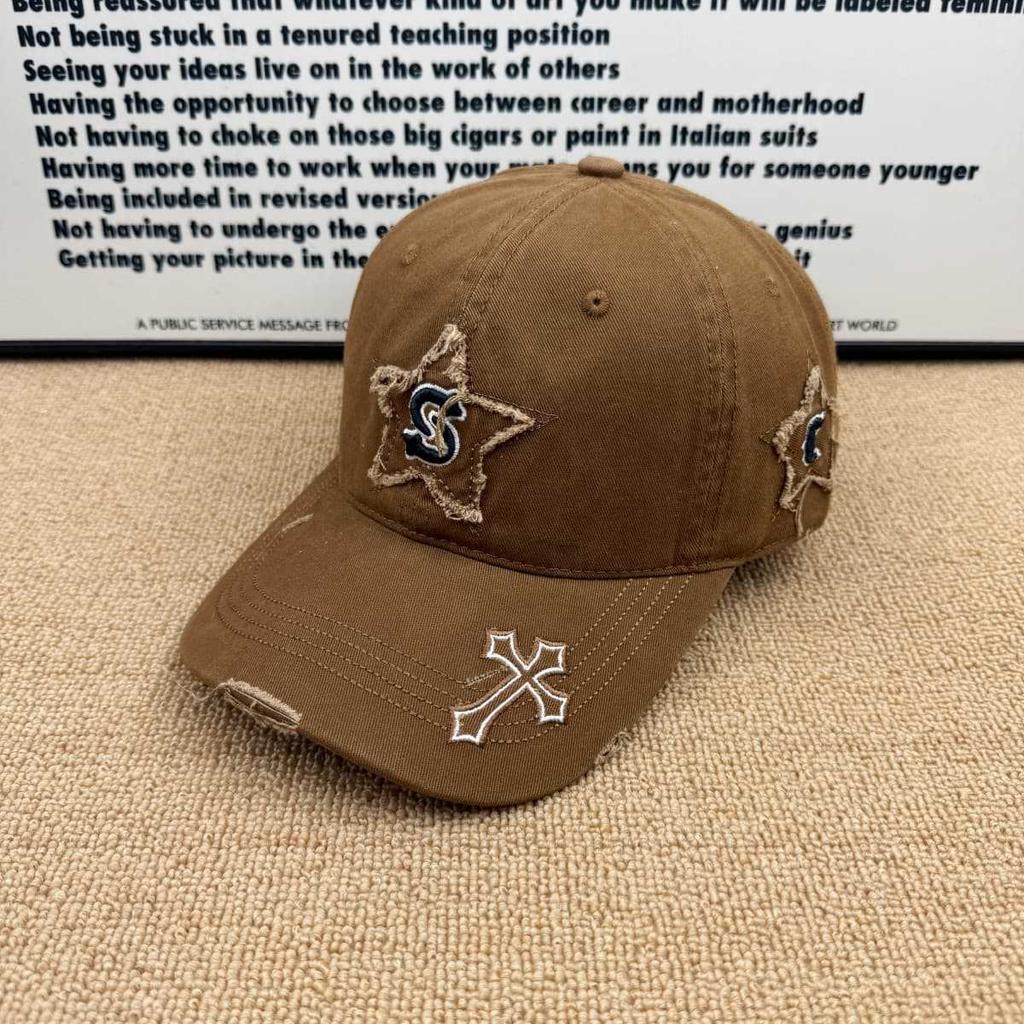 Retro old pentagram cross baseball cap men's and women's versatile soft top sunshade cap tide