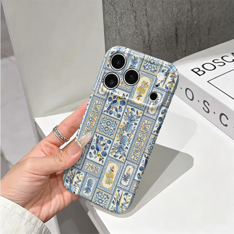 Artistic Mediterranean Parrot Pineapple Tile Graphic Art Film Aesthetic Protective Shockproof Bumper Case For iPhone 14 15 16 Pro Max Plus