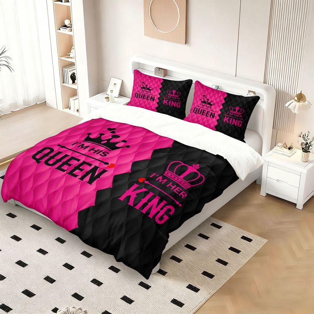 King and Queen Couple Duvet Cover Set(1 Duvet Cover & 1/2 Pillowcase) Soft Romantic Bedding Set for Lovers Bedroom Decor