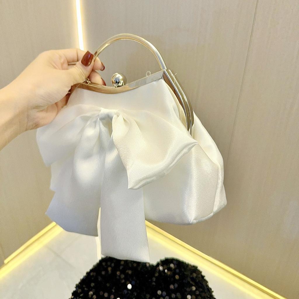 Luxury White Wedding Party Evening Bags For Women Chain Shoulder Crossbody Bags Bow Tie Clutch Ladies Dinner Bags