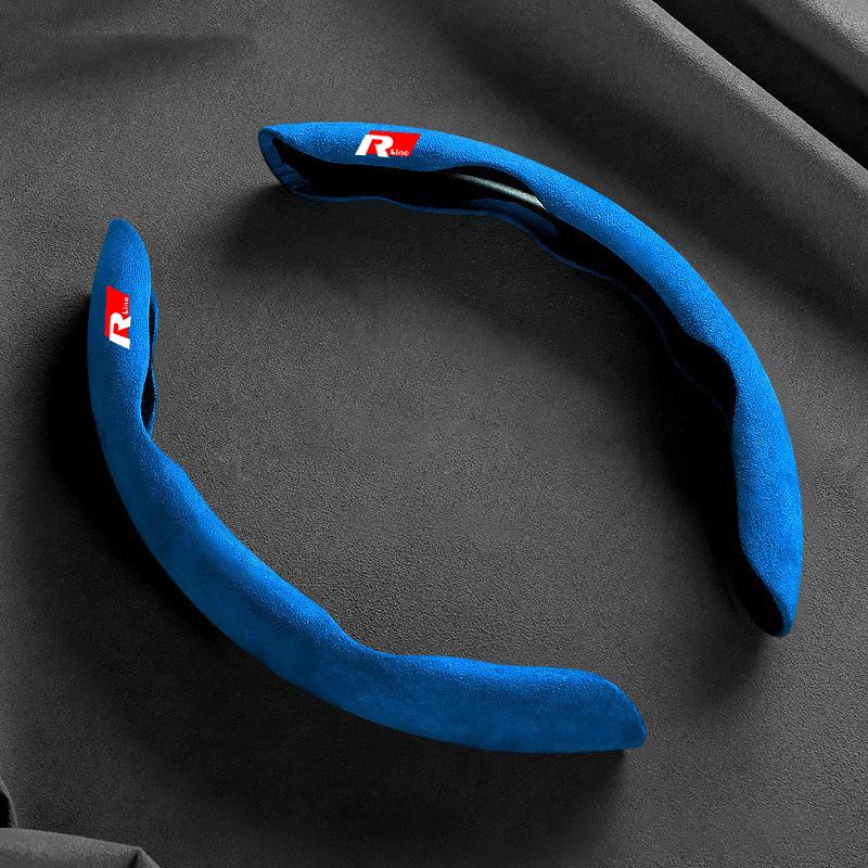 2pcs Car Suede Steering Wheel Cover Sweat-absorbin Non-Slip For VW Rline Tiguan Passat Auto Protector Decoration Accessories ZY2