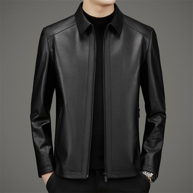 

Мужская кожаная куртка из телячьей кожи, весенне-осенняя, для среднего возраста, деловая повседневная, с лацканами 195 чёрный