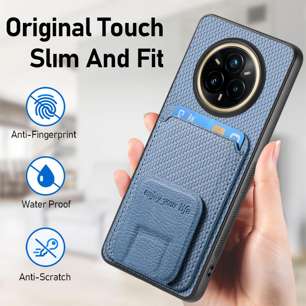 Pro Realme 14 Pro 5G Pouzdro Držák na karty Textura karbonových vláken Kůží potažený TPU Kryt na telefon