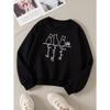 European sizes Girls Soft Crewneck Sweatshirt Three Cats Sitting On Branch with Names, Casual All-Match for Fall Winter, Ideal Present.