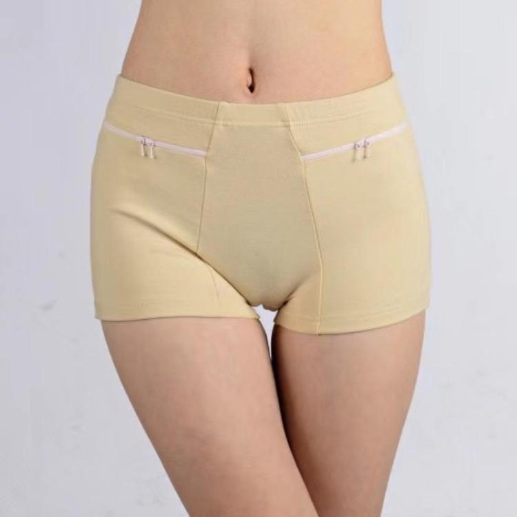 Women High Waist Cotton Underwear Panties Briefs Plus Size Safety Shorts Pockets Bikinis Simple Elderly Female Pants Zipper