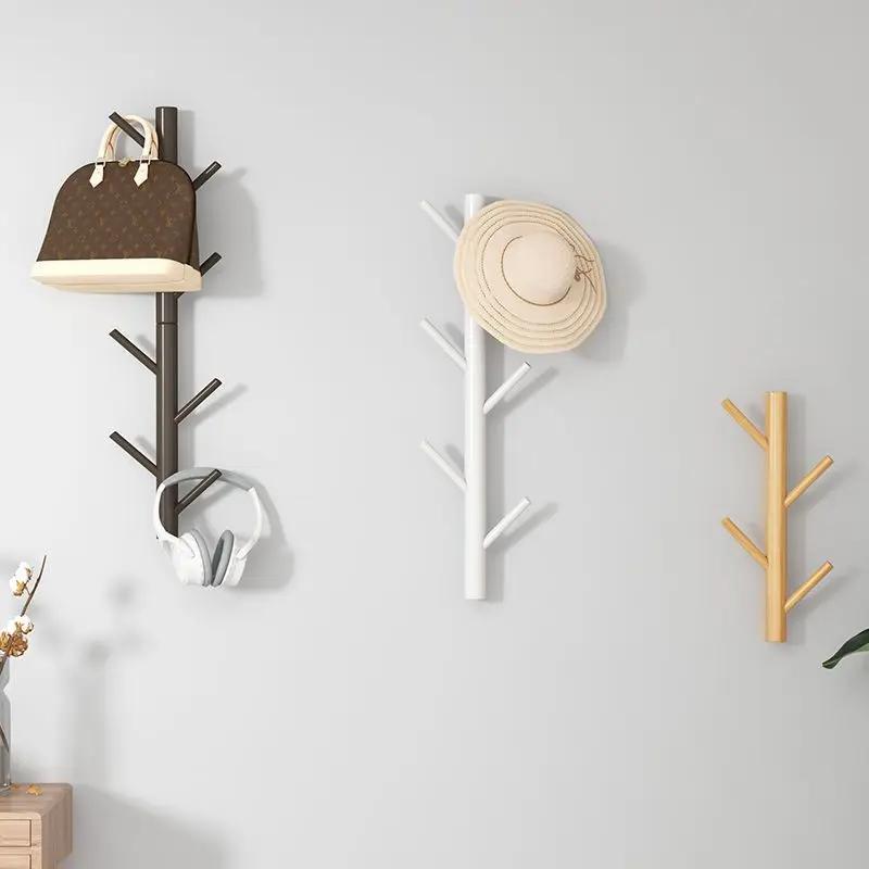 Wooden Wall Hanging Coat Rack Entry Porch Living Room Bedroom Furniture Metal Hangers House Decoration Tree Clothes Organization