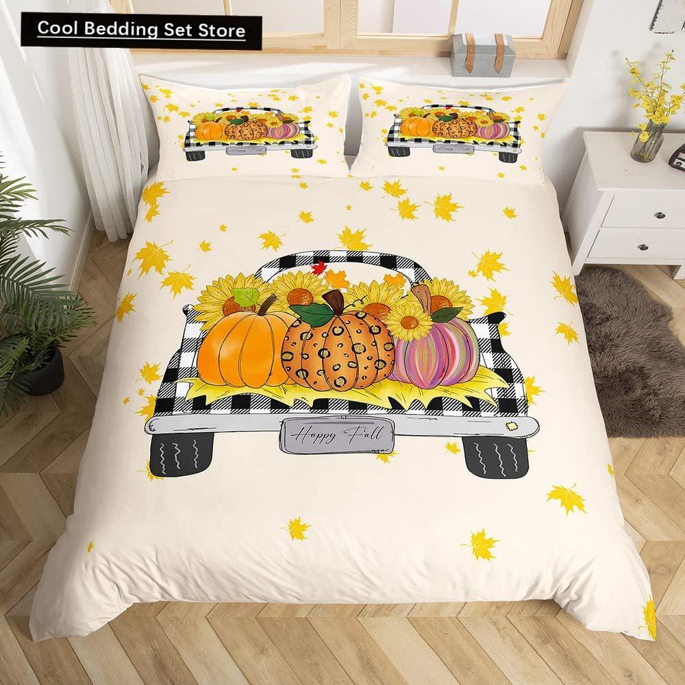 Autumn Tree Leaf King Queen Bedding Set Cartoon Botanical Duvet Cover Fallen Leaves Quilt Cover 2/3pcs Polyester Comforter Cover