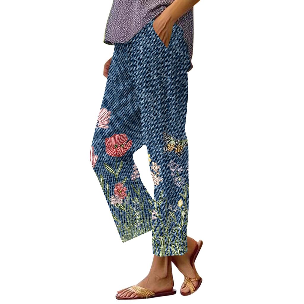Women’s Drawstring Waist Casual Pants with Pockets Relaxed Fit Printed Trousers for Everyday Wear Lightweight Fabric