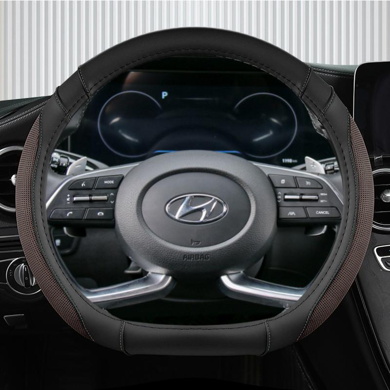 Ice Silk +Leather D Shape Car Steering Wheel Cover For Hyundai Creta II 2021 2022 Auto Accessories