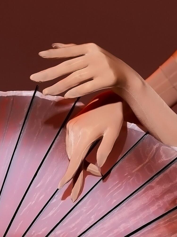 Confidential Black Glossy Silk Airplane Gloves - Unisex, Seamless, Five-Finger, Silky