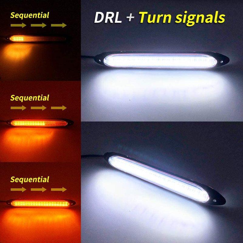 Car DRL Daytime Running Strip Headlight Ambient Decoration Turn Signal Lights Sequential Yellow Flow White Day Lamp Accessories