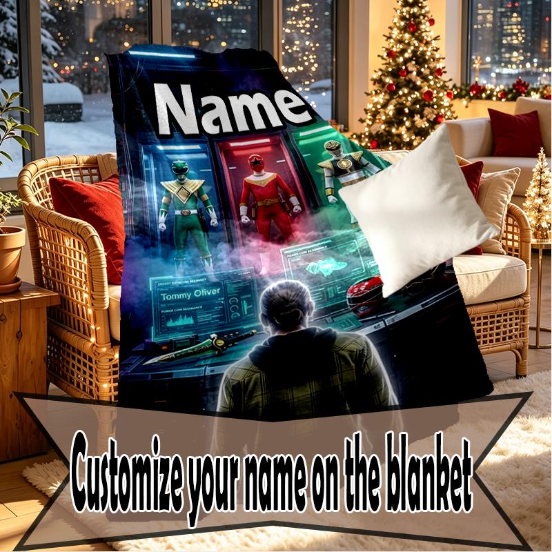 Individuell bedruckte Decken mit Namen, Mighty Morphin Power Rangers Motiv, Heimdekoration, Schlafzimmer, Sofa, Camping, Couch, Geschenke für Geburtstag Weihnachten