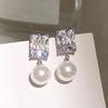 925 Sterling Silver Elegant Bright CZ Drop Earrings Pearl Female Trendy Delicate Ear Accessories Chic Wedding Bridal Jewelry