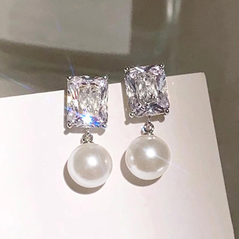 

925 Sterling Silver Elegant Bright CZ Drop Earrings Pearl Female Trendy Delicate Ear Accessories Chic Wedding Bridal Jewelry