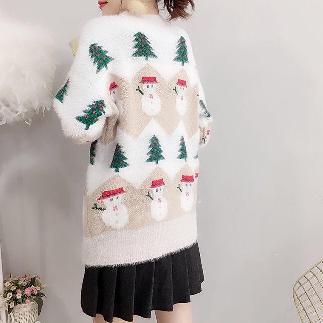 Female Large Size Vintage Loose Print Sweaters Women's Autumn and Winter Sweet Style Knitted Pullover Tops