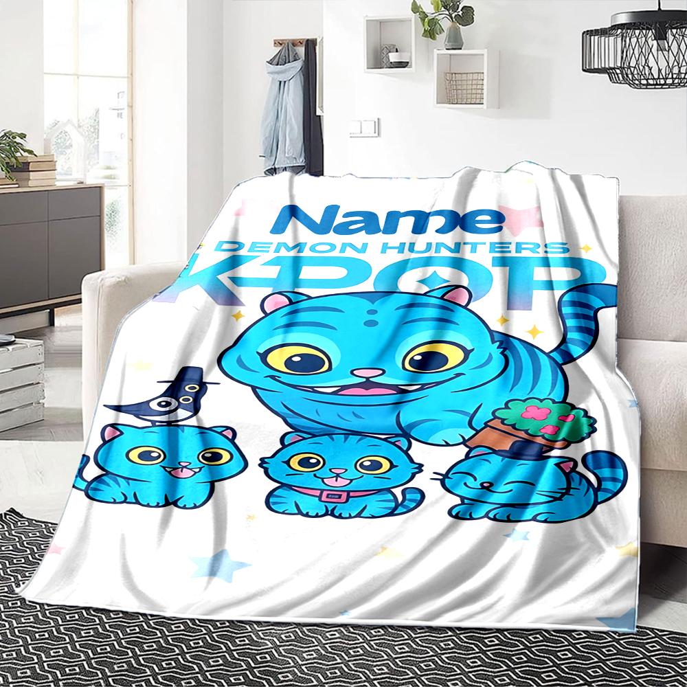 Custom Name Blue Tiger Hat Party Blanket For Couch Bed Plush Cozy Fuzzy Blanket Super Soft Warm Blankets For Fall And Winter 0916193
