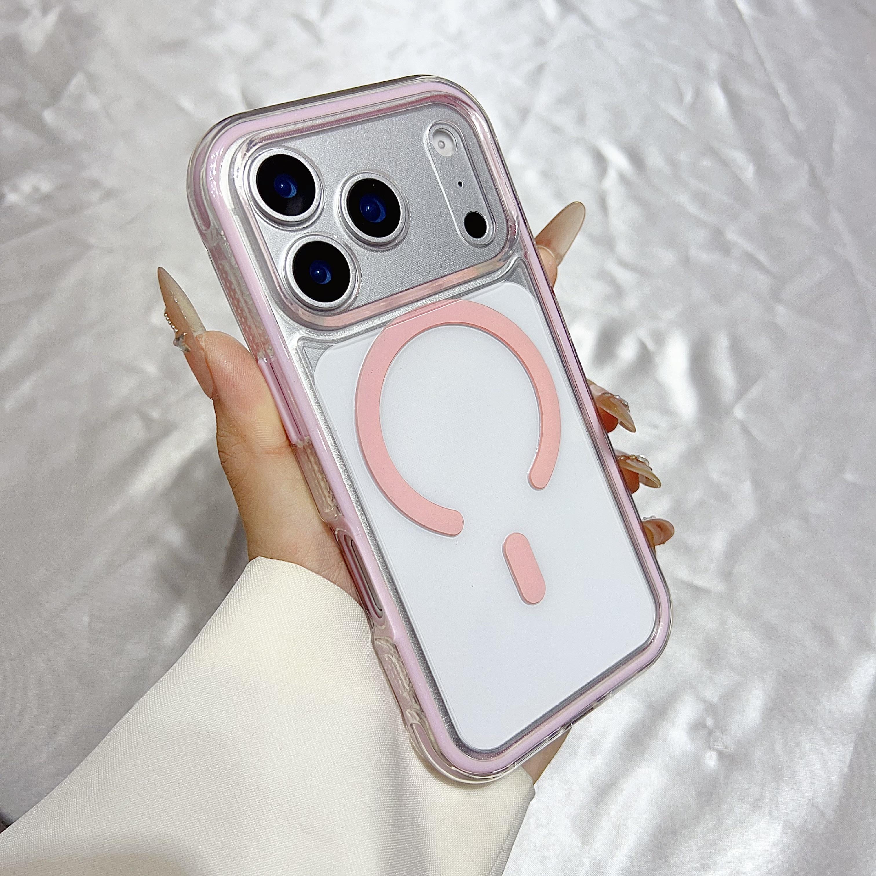 

Прозорий Колірний Бампер М який Силіконовий Чохол для iPhone 17 Air 16 16E 15 14 Plus 13 12 11 Pro Max Для Magsafe Ударостійкий Чохол For iPhone 11 Pro рожевий