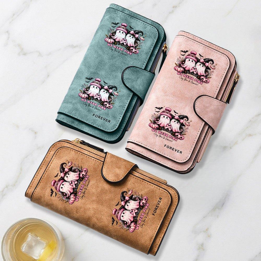 October Anti Cancer Pink Ghost Print Long Wallet For Women Multifunctional Portable Large Capacity Clutch Purse With Clasp Coin Pocket For Daily