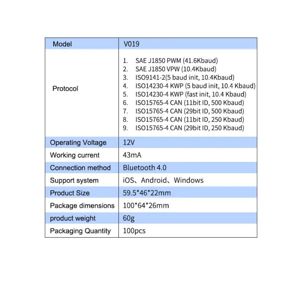 V019 Obd2 Car Scanner Bluetooth Scanner Auto Diagnostic Tool Elm327 Engine Trouble Code Diagnostic Decoder For IOS/Android