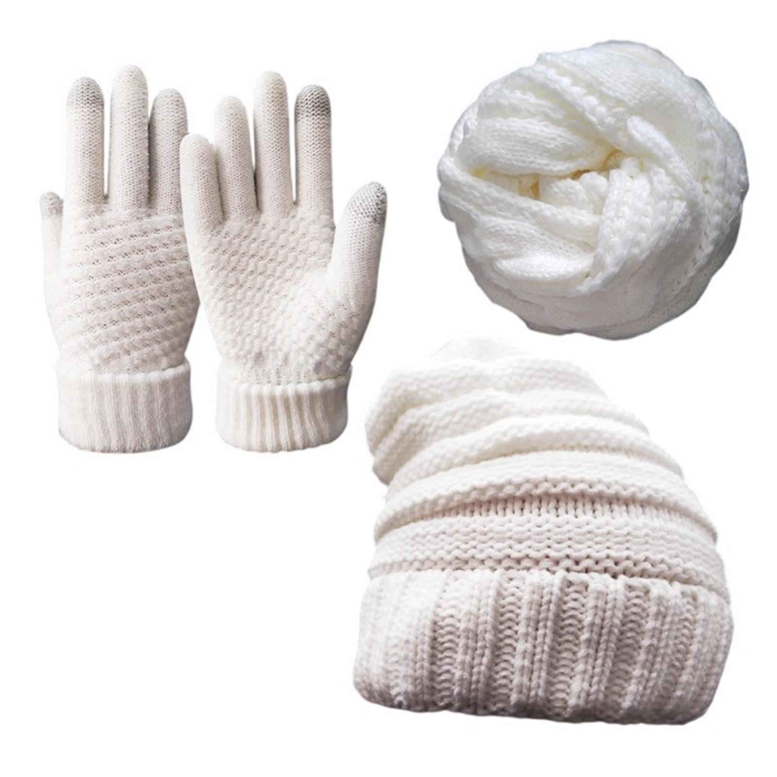 

Вязаная шапка, шарф и перчатки набор из трех предметов вязаный имитация кашемира шерстяной шарф и шапка набор One Size белый