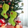 Christmas Green Stocking Decor 9Inches Classic Green Christmas Stockings 6Pieces Faux Flush Christmas Decor Candy Pouch For