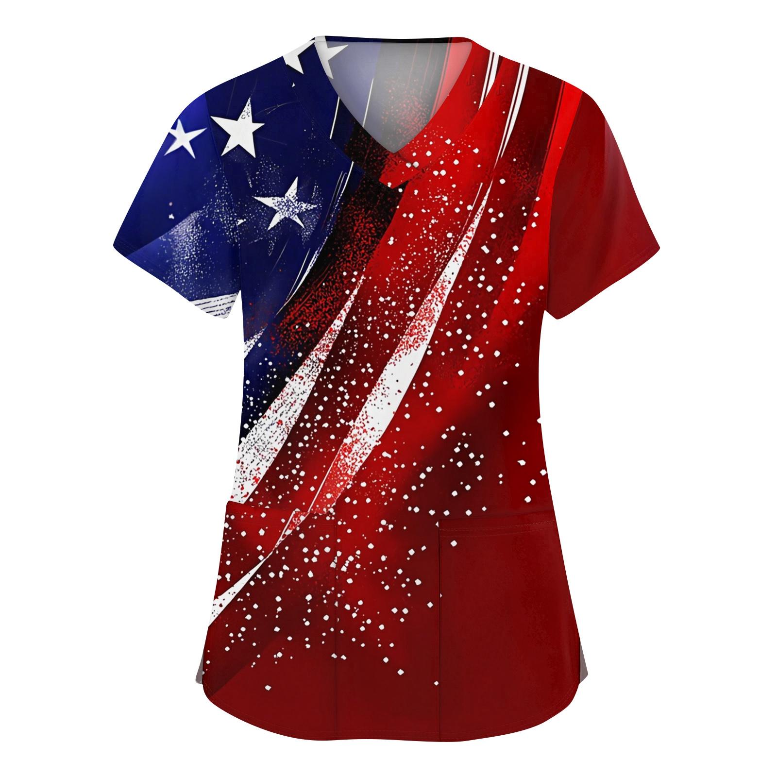 

Женская мода с v-образным вырезом, короткими рукавами и карманами, топы с принтом XL винный