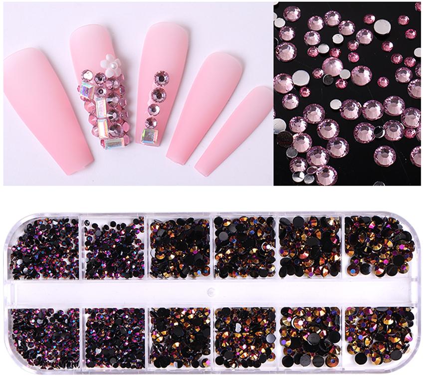 1500Pcs/box Nail Art Rhinestones 12 Grids Flatback Round Crystal Diamond Nail Gems Nail Art Decorations Manicure Accessories