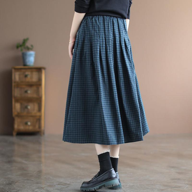 Vară Retro Carouri Elegant Subțiere Plus Larg Floral Acoperire Fustă Midi