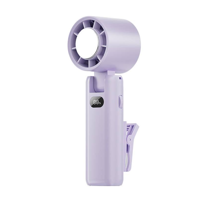 Portable USB Rechargeable Clip-On Fan with Digital Display and High Wind Power, Includes Handheld Cooling Ice Pack