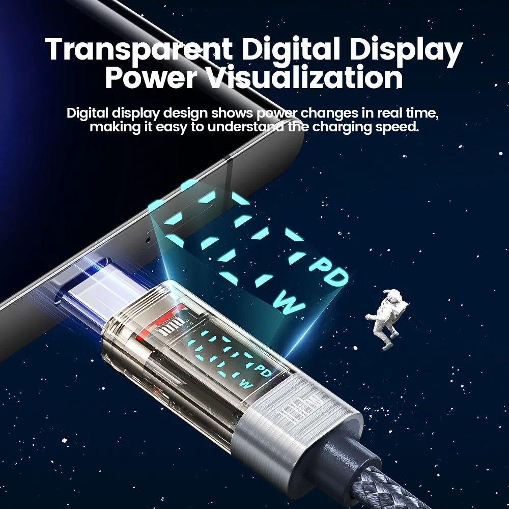 Toocki Type C to Type C Cable 100W Display Fast Charging Charger USB C to USB C Transparent PD Cable For IPhone15 Macbook