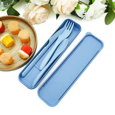 Portable Wheat Cutlery Set Knife Fork Spoon With Travel Dinnerware Box Student Child Baby Flatware Set Kitchen BBQ Tableware Set
