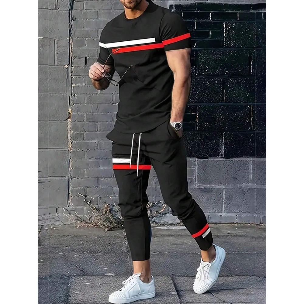 Autumn Fashion Round Neck Short-sleeved Shirts And Casual Long Pants, Urban Street Loose And Casual Fashion Men's Set