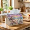 1pc Coastal Sandpiper Shells Tissue Box - Pastel Beach Nautical Decor Suitable for Rolls/Facial Tissues/Singles, Multi-Functional Napkin Holder for Ho