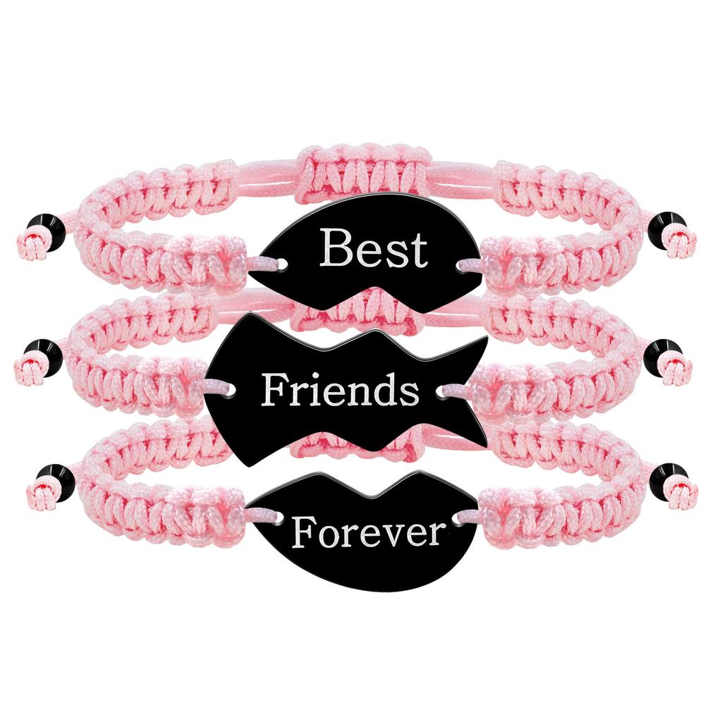 3-Piece Multicolor Puzzle Heart Best Friends Bangle Set, Titanium Steel Engraved