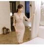 Korean Style Women's V-Neck Lace Slim Fit Pencil Dress