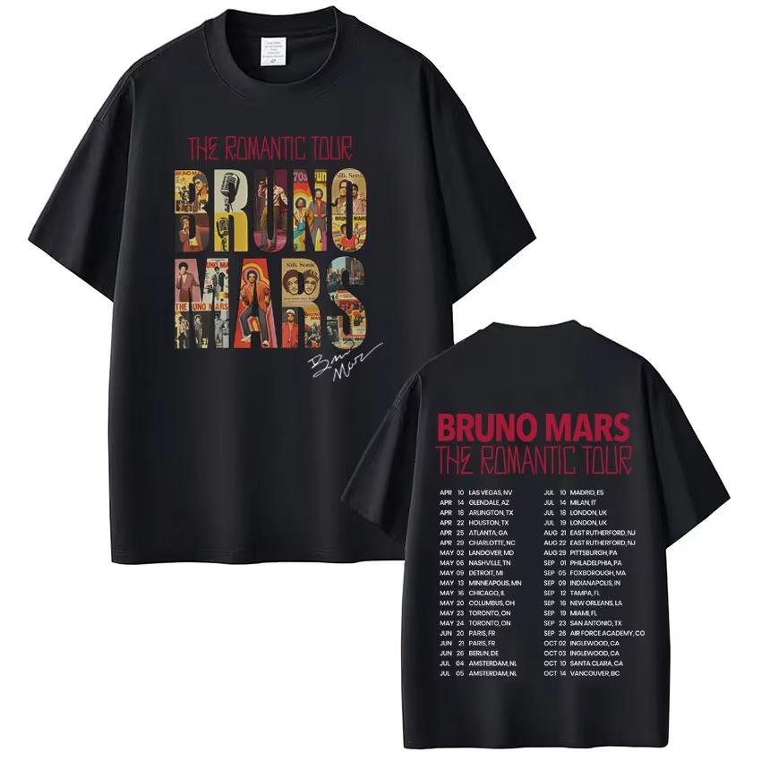 Rapper Bruno Mars The Romantic 2026 Tour Print Tshirt Man Woman Fashion Tshirt Short Sleeve Casual Gothic Punk Tshirts