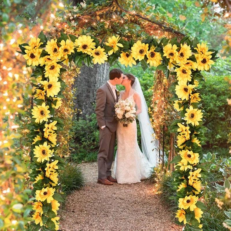 Sunflower Artificial Flowers Vine Silk Fake Plant Rattan Garland for Wedding Arch Home Garden Decoration DIY Wall Hanging Wreath