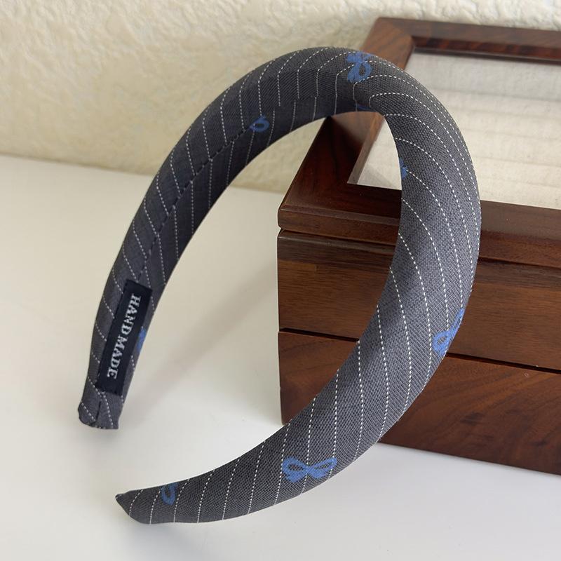 

3 см Модная женская и девичья повязка на голову с голубоватым принтом в виде бантика, с губчатой подкладкой, аксессуар для женских обручей для волос