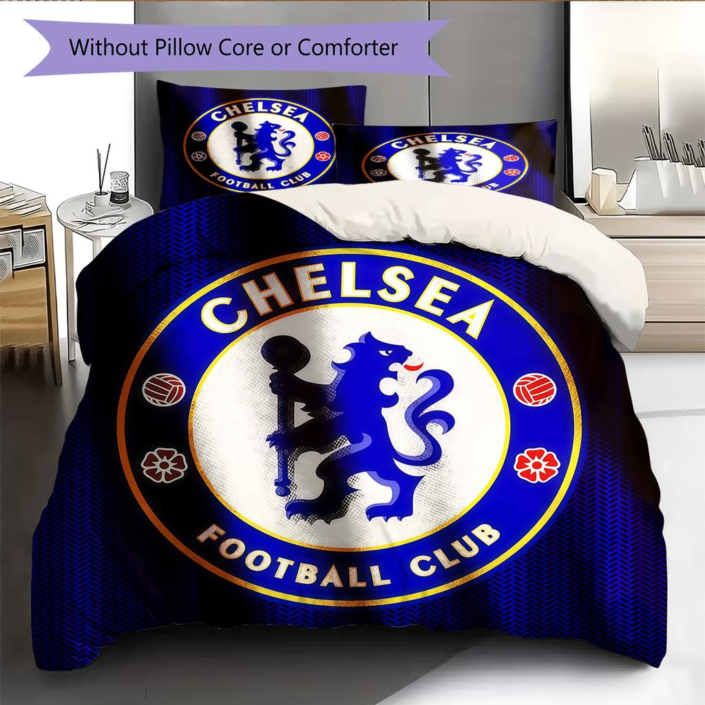 Chelsea FC Pattern Bedding Home Decoration Birthday Gift (1 * Duvet Cover + 2 * Pillowcase, Without Core)