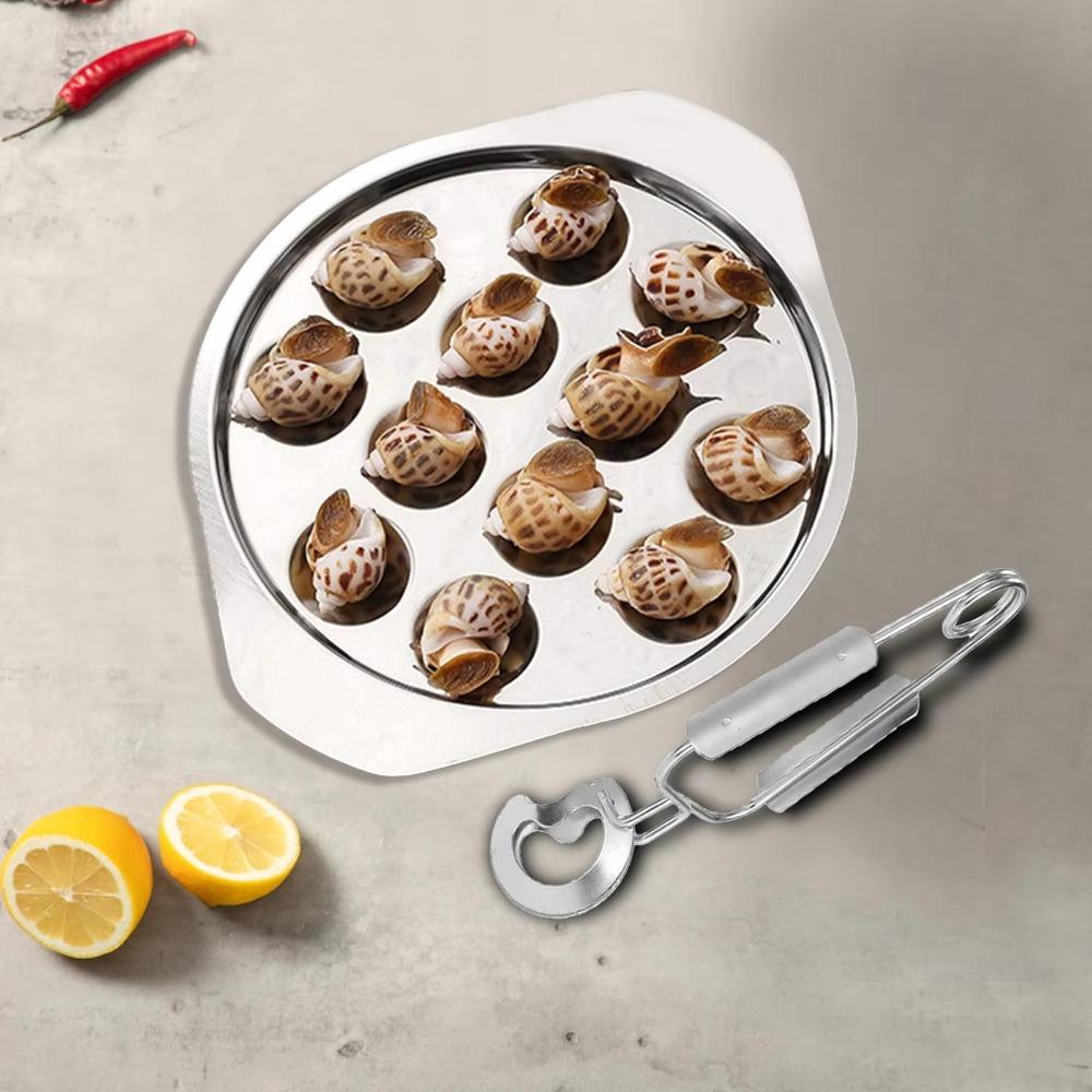 3PCS/SET Stainless Steel Escargot Serving Tray Elegant Seafood Plates Creative Oyster Plate  Cooking