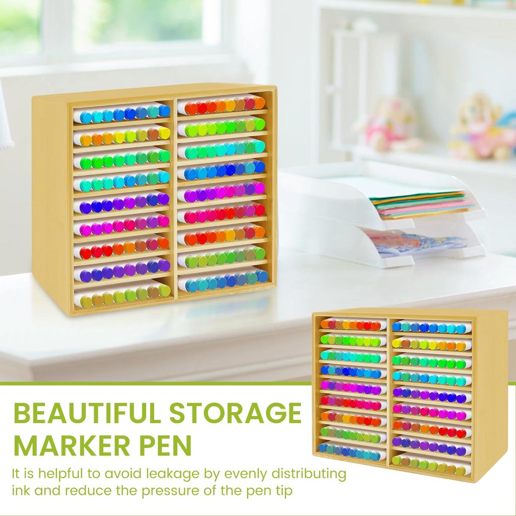 Bamboo Marker Organizer Holds 133 Markers Pens Desktop Storage Pencil Holder Watercolour Brushes Stationary Organizer