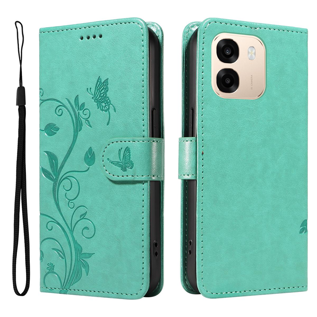 For Oppo A6 5G/Oppo A6x 5G PU Leather Cases Flower Pattern Wallet Stand Phone Cover with Strap