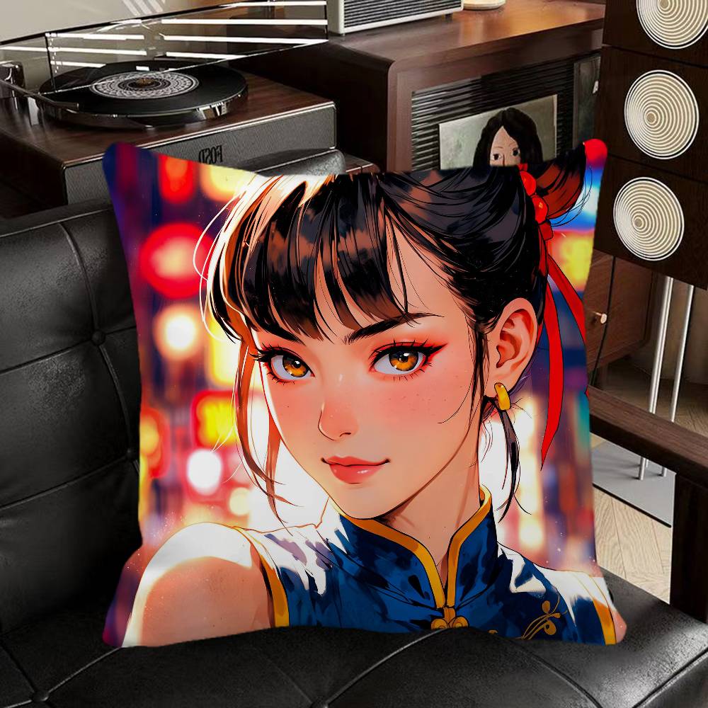 Chun Li Street Fighter Anime Pillow Case Square Pillow Bedroom Sofa Leisure Comfort Cushion Car Home Decoration