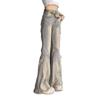 Retro Frayed Patchwork High-Waisted Flare Jeans - Slimming Flared Floor-Length Design
