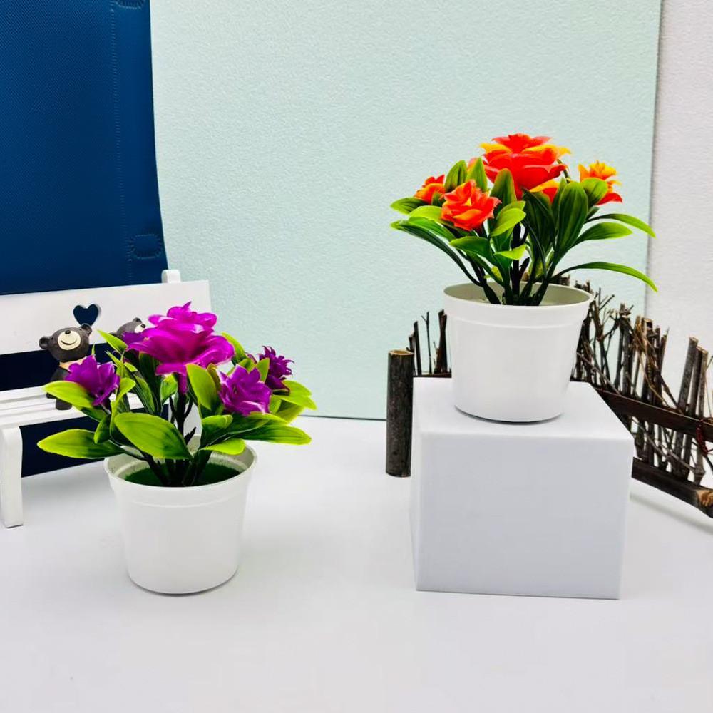 Artificial Bonsai Rose Potted Plant For Office Desk And Gift For Flower Lovers