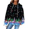 Women's Fashion Loose Hooded Pullover Long Sleeve Plaid Sweatshirt With Drawstring, Drop Shoulder, Pocket, Christmas Print Top
