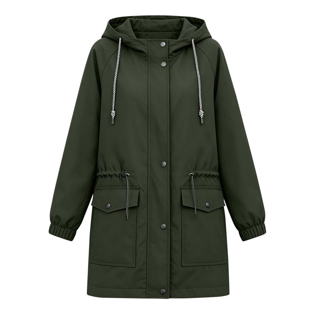 Trench da Donna con Cappuccio di Media Lunghezza Giacca Casual dalla Vestibilità Ampia per l'Uso Esterno Quotidiano