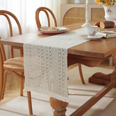 Boho Häkel-Tischläufer, Handgefertigtes Spitzen-Streifendesign, Gewebtes Rechteckiges Polyester-Tischdekor für Zuhause und Restaurant, Weihnachtsfeiertagsdekoration
