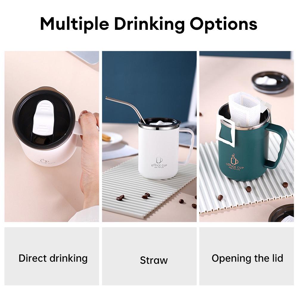 500ml/17oz 304 Borraccia in acciaio inox Doppio strato Tazza da caffè Tazza da latte con coperchio in plastica e manico